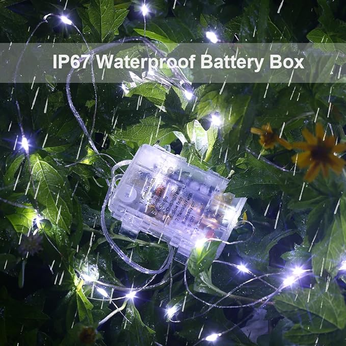 GDEALER 4 Pack Fairy Lights 16.4 Ft 50 Led Battery Operated with Remote Waterproof 8 Modes Twinkle Firefly String Lights for Party Bedroom Wedding Decorations - White