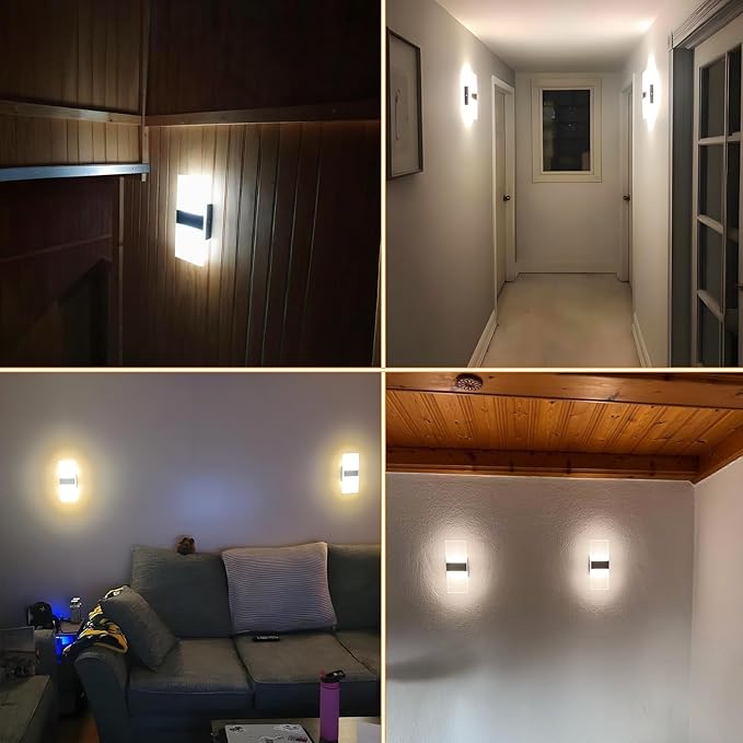 Touch Dimmable LED Wall Sconce with Switch Indoor 12W Hardwired Wall Light Fixture Brightness and 3-Color Temperature Adjustable, Acrylic Modern Wall Lights for Bedroom Hallway