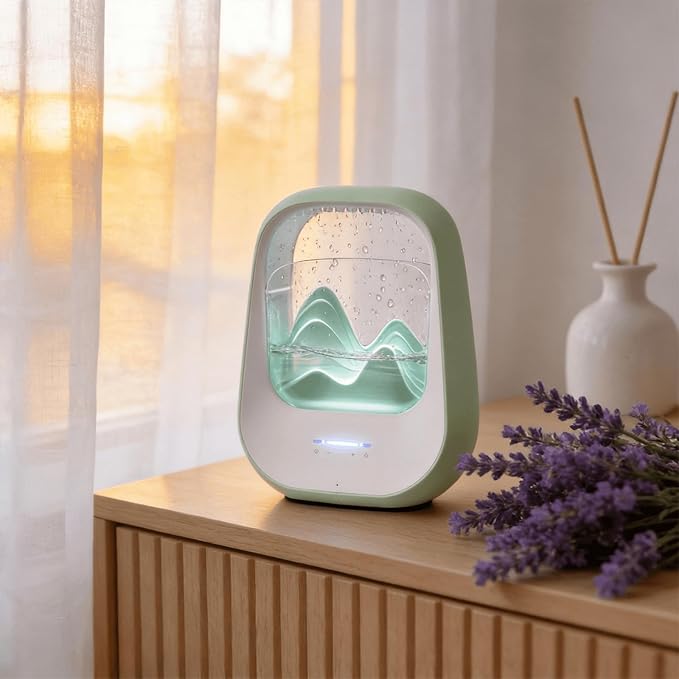 Rain Drop White Noise Machine with Realistic Rain Sounds – Sleep Therapy Humidifier, Bluetooth Speaker, Ambient Light & Aroma Diffuser for Bedroom Relaxation, Meditation & Stress Relief (Green)