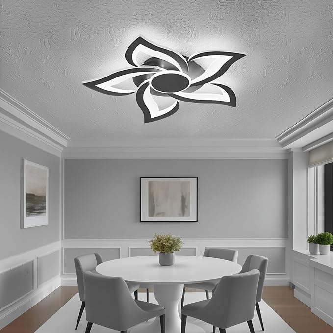 HuixuTe 24" Modern Geometric Ceiling Light Fixture, Black Dimmable 3 Colors LED Close to Ceiling Light Fixtures with Remote, Low Profile Flush Mount Ceiling Light for Kitchen, Living Room