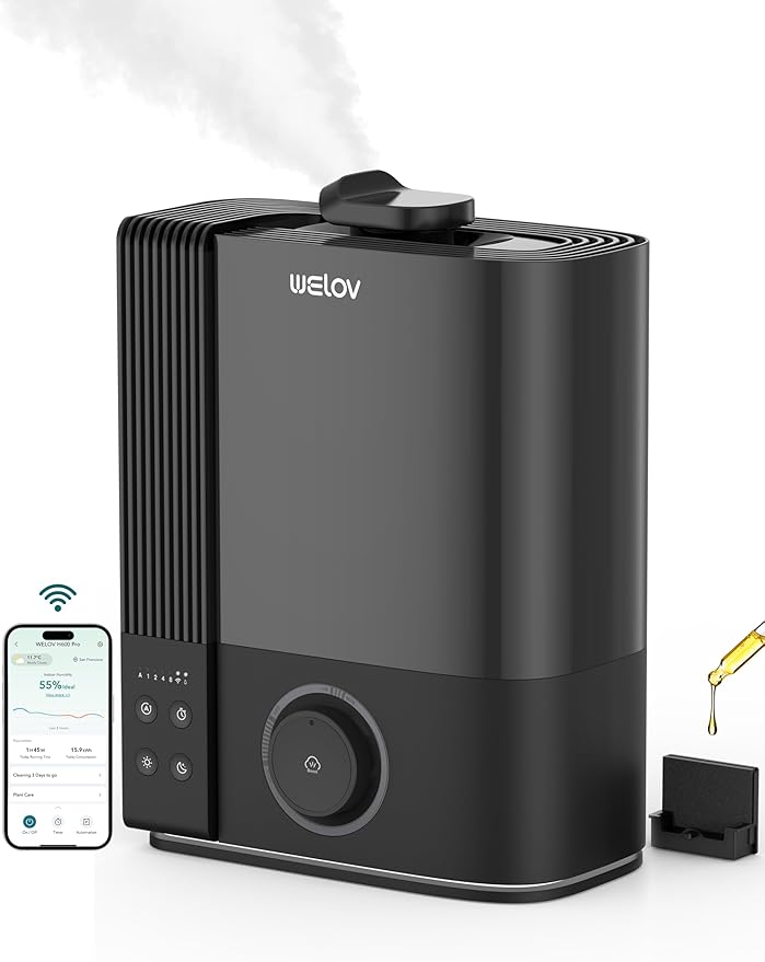 WELOV Smart Humidifiers for Large Room Bedroom, 6L Top Fill Cool Mist Humidifier with Essential Oil Diffuser, Quiet BoostMist Humidifier for Baby Nursery & Plants, App & Voice Control, Auto Mode