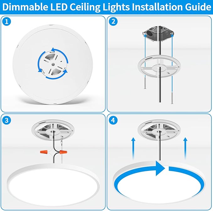 LED Flush Mount Ceiling Light Fixture 15 Inch, 36W 3600lm Dimmable Kitchen Light Fixture Ceiling Mount with Remote, Adjustable 3000K-6500K Round Ceiling Lamp for Bedroom, Living Room,White