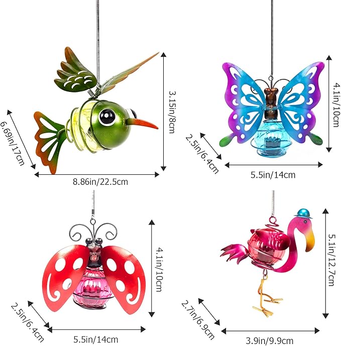 4-in-1 Solar Hanging Lights LED Outdoor Garden Decor Light Waterproof Powered Unique Decorations for Sister Birthday Gardening Gifts for Mom Women Backyard Yard Path Front Porch Balcony