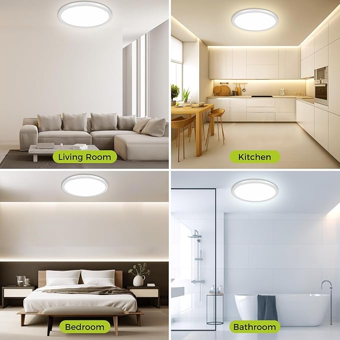 hepside 20Inch Big Dimmable Flush Mount LED Ceiling Light Fixture, 3000K-4500K-6000K 3 Color Selectable Ceiling Lamp 45Watt 4500LM Low Profile Ceiling Light for Kitchen Bedroom Hallway Porch
