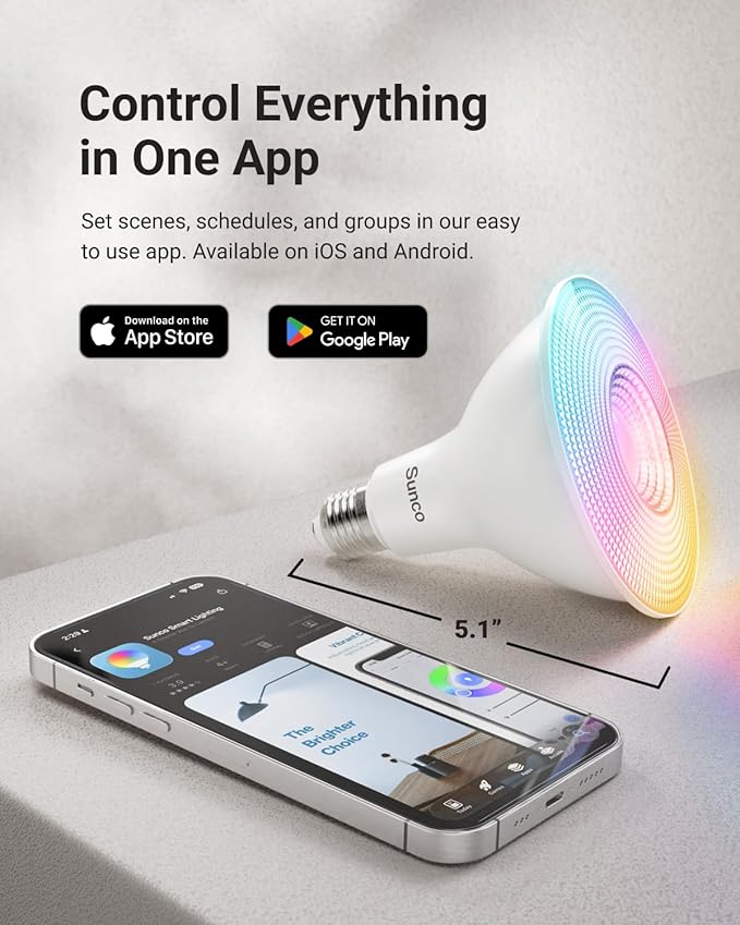 Sunco PAR38 Alexa Compatible Smart LED Bulbs, WiFi Color Changing Outdoor Flood Light, 13W, RGB Tunable White CCT, Dimmable, with Amazon Alexa & Google Assistant, No Hub Required
