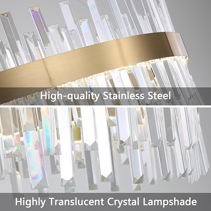 Glam Crystal Chandelier Large Ring Chandeliers with Remote Dimmable LED Light Adjustable Hanging Lights Luxury Ceiling Pendant Lighting Fixtures for Living Dining Bedroom Foyer Gold Light