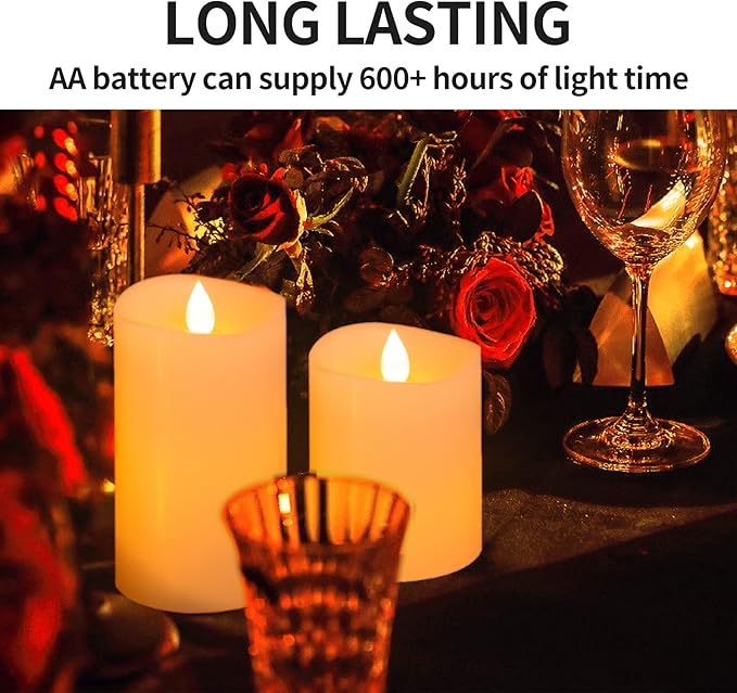 3x4 Flameless Candles Set of 1, 2AA Battery Life 600 Hours Battery Candles Flickering with Timer, 4 inch Flameless Candles with Remote for Indoor/Outdoor, Ivory