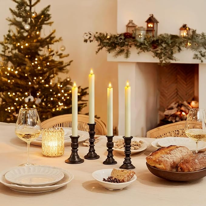 12 Pcs Flameless Taper Candles with Remote Timer Dimmer, 9.6 inches Ivory Plastic LED Candlesticks, Battery Operated Led Warm Light Window Candles, for Wedding Home Christmas Decoration