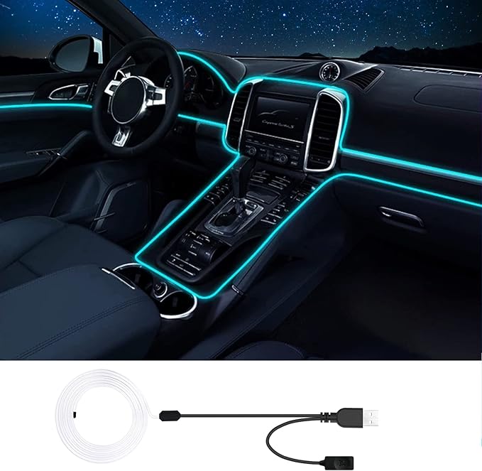 Interior Car LED Strip Lights, RGB USB Car Ambient Lighting, Car Accessories Fiber Optifc Lights Sync to Music (1 LED/118 inches)