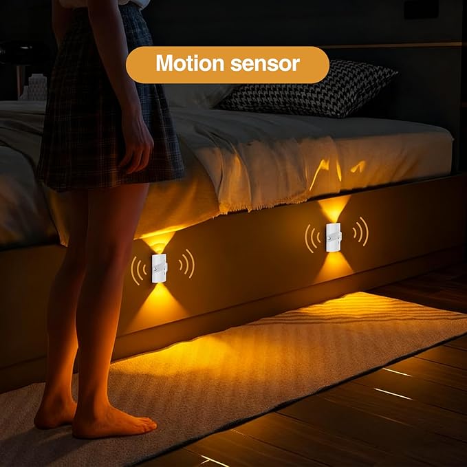 Tomshine Rechargeable Wireless Wall Light (2 Pack) - Motion Sensor Night Light Battery Operated, Adhesive Wall Sconce with 3 Modes, 3 Color Temps & 4 Brightness, USB-C for Hallway, Stairs Indoor