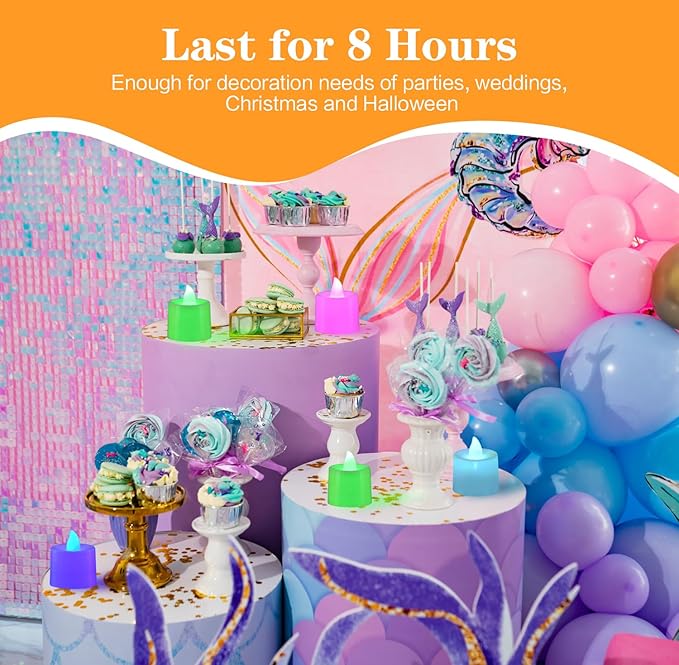 KOABY 25 Pack Flickering Flameless Votive Candles, Last 8H+, Colorful Lights, No Timer