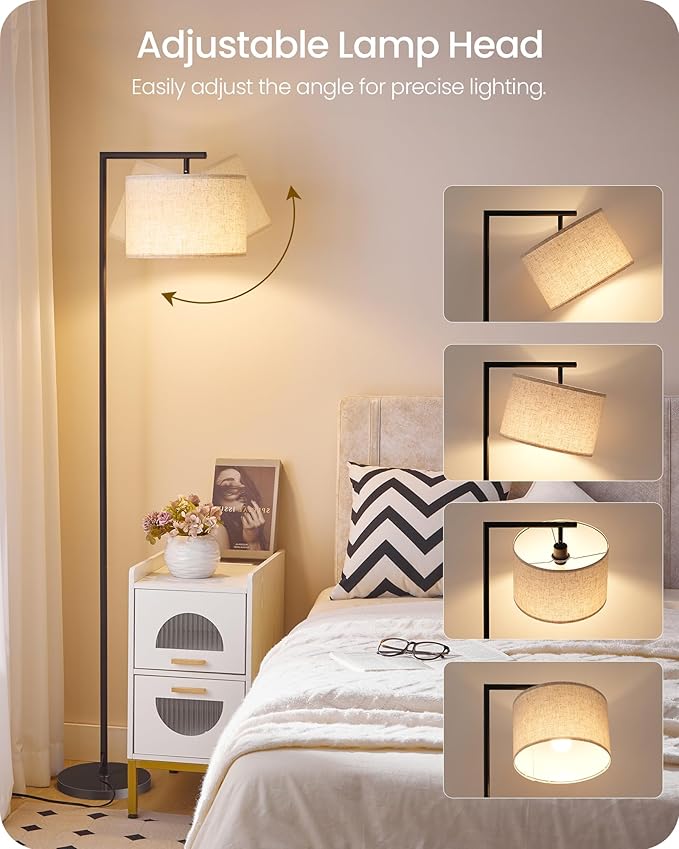 Modern Dimmable Floor Lamp for Living Room with Adjustable Color Temperature LED Bulb, ARC Standing Lamp with Remote Control, Tall Reading Lamp for Bedroom, Office, Black, E11LD05