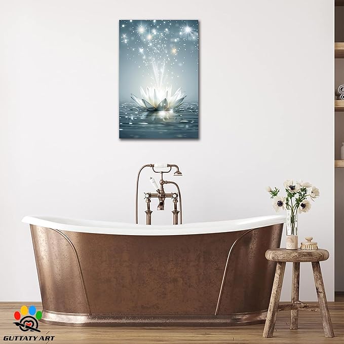 GUTTATY Zen Floral Canvas Wall Art, Water Lily Bloom Picture, Lotus Flower Canvas Art Print, Spiritual Zen Wall Picture, Meditation Spiritual Zen Flower Print for Yoga Spa Spiritual Room 18x24 inch