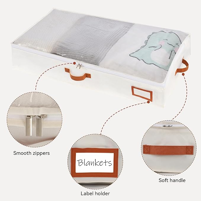 Under Bed Storage Containers, 2 Pack Underbed Storage Box, Closet Organizers and Storage Bins, Foldable Clothes Storage with Handle for Blankets Toy Comforter Sweaters Pillows Sheets(M)