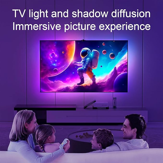 Smart TV LED Backlight Color Picking Device, 12.4ft LED Strip Lights for 50-60 inch TVs, Syncs to Screen & Music, App Control