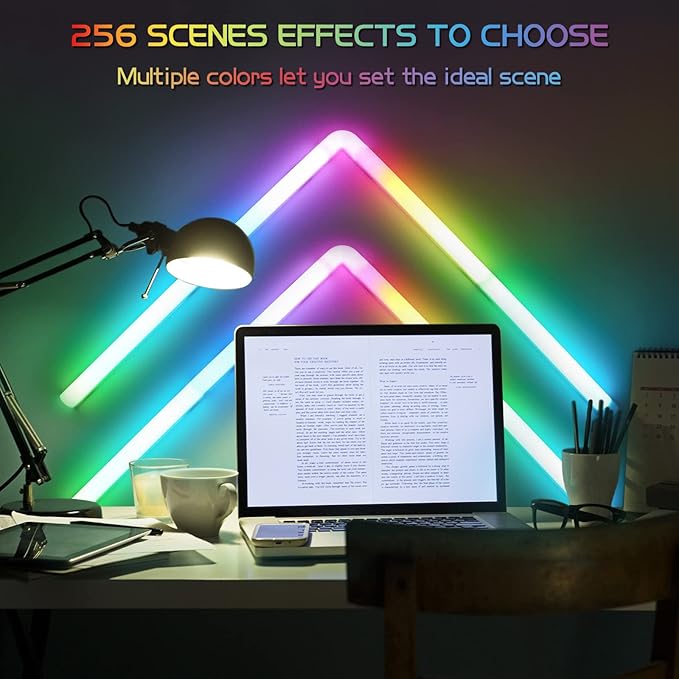 Torchlet Smart RGB Wall Light, Home Decor LED Light Bars for Gaming and Streaming, Music Sync and Ambiance Glide Lights with 256 Dynamic Scenes, 6 Pcs and 2 Corner