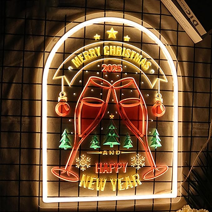 Happy New Year LED Neon Sign for Wall Decor USB Adjustable Brightness Living Room Bars Barbers Pub Wedding Party Salon Club Gatherings Gaming Room Man Cave Halloween Christmas Birthday Art Wall Decor