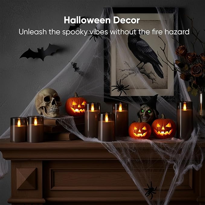 Amagic 3"×5" Gray Flameless Candles with Remote and Timer, Realistic Flickering Battery Operated Acrylic Led Fake Candles for Home Wedding Party Fall Christmas Decor, Set of 2