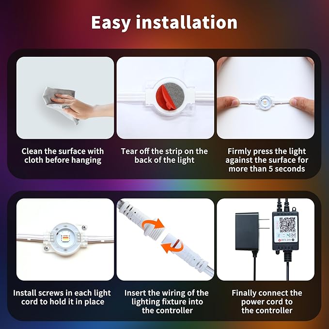 150ft Outdoor LED String Lights Waterproof Smart Control Light for Patio Yard House Porch Permanent Color Changing Lights for Garden and Holiday Use