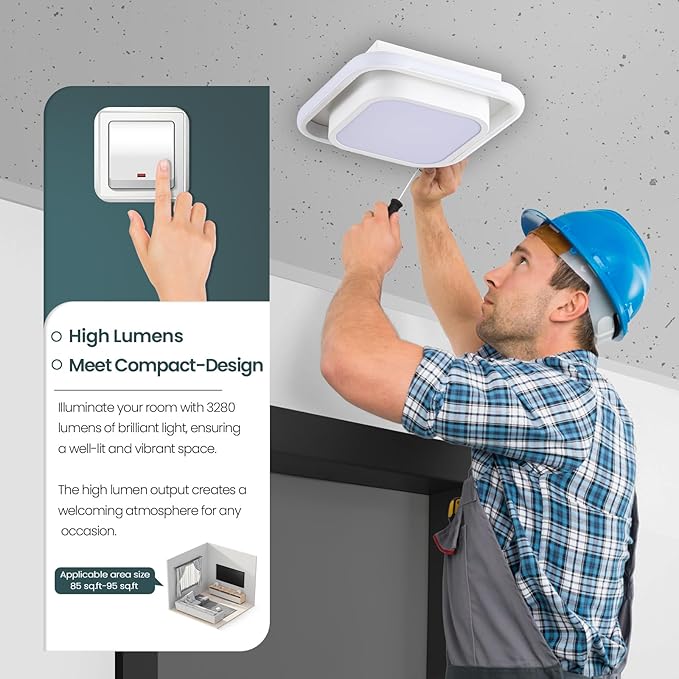 12IN Modern LED Ceiling Light Fixtures, Cool Light Square 6000K Hallway Lights White Close to Ceiling Light for Kitchen Bedroom Balcony Bathroom Living Room