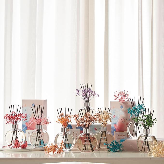 Flower Reed Diffuser Set 5.07oz Lavender Thyme Scent Diffuser with Sticks Home Fragrance Reed Diffuser for Bathroom Shelf Decor