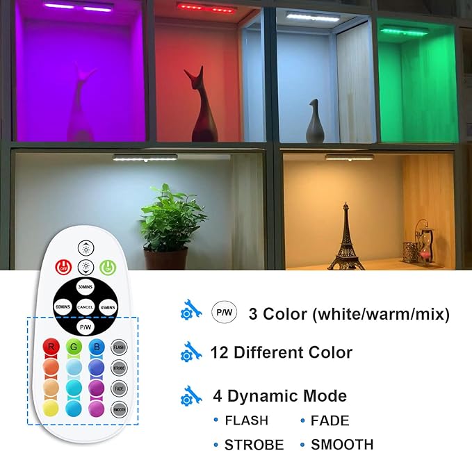 SZOKLED Under Cabinet Lighting 48LED Remote Lights Wireless Kitchen Counter Rechargeable Closet Light Bar, Perfect for Display Shelf Hallway Stairs, 15 Color Changing