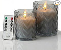 VENTA LED Candles 2 Pack - Grey Hobnail Glass Flameless Candles with Remote and Timer - Realistic Flickering Battery Operated Pillars - Vintage Diamond Texture for Home Decor (Grey Hobnail Glass)