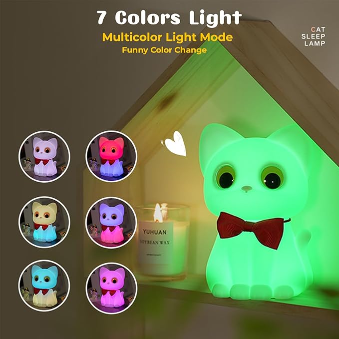 AVEKI Cat Night Light for Kids, Cute Squishy Silicone Cats Lamp for Baby Toddler Newborn Nursery, Dimmable Touch Night Light for Kids Room, Rechargeable Small Bedside Lamp Gifts for Girls (Cat)