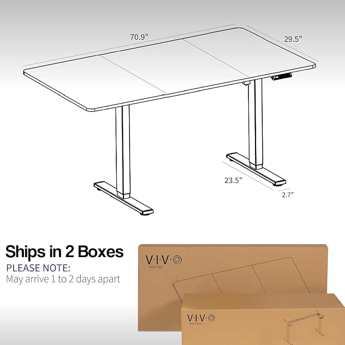 VIVO Electric 71 x 30 in Standing Desk, Memory Height Adjustment, 1B Series, Holds 220 lbs, White Top Black Frame, DESK-KIT-1B7W