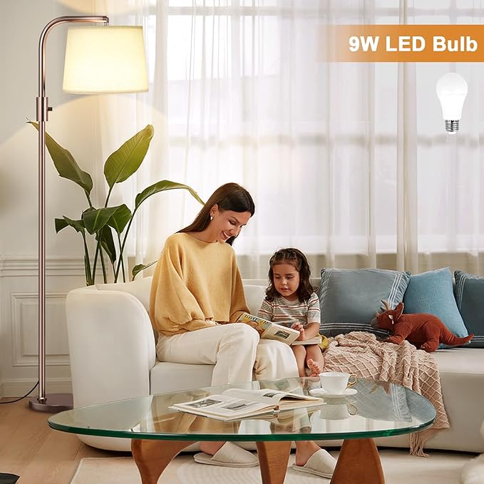 Ambimall 𝐅𝐮𝐥𝐥𝐲 𝐃𝐢𝐦𝐦𝐚𝐛𝐥𝐞 Floor Lamp - Floor Lamps with 9W 𝐋𝐄𝐃 Bulb, Standing Lamps for Living Room with Adjust Head, Modern Standing Tall Light Rotary Switch for Office(Brown and Beige)