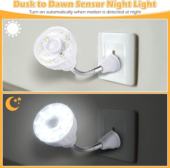 Yahenda 3 Pack Motion Activated LED Night Light Plug in Smart Dusk Dawn Sensor Light PIR Infrared Sensor Motion Detector Lamp Flexible Rotating for Hallway Stairway Garage Basement(Cool White)