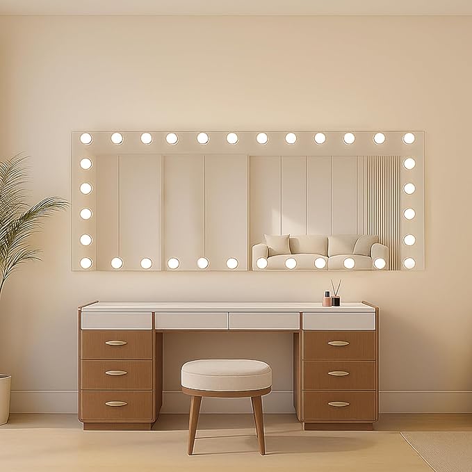 WTTY LED Bathroom Mirror with Lights 72"x32" Hollywood Wall-Mounted Mirror with 3 Color Temperatures, Stepless Dimmable Bulbs, Anti-Fog & Shatter-Proof