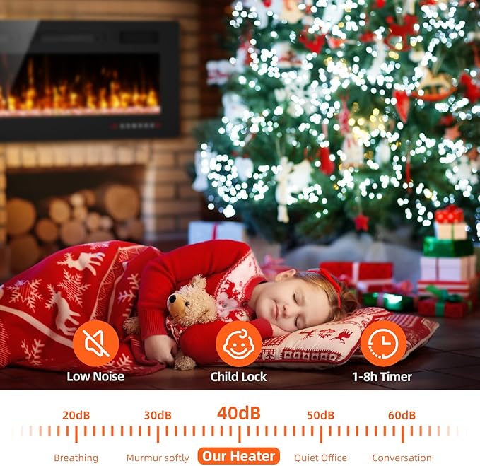 60” Electric Fireplace Recessed and Wall Mounted Fire Places with Remote Control, Touch Screen