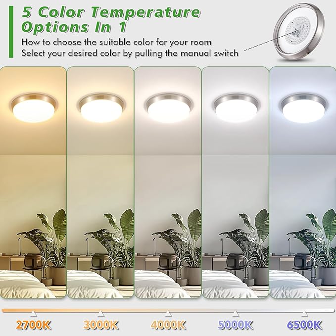 13 Inch Dimmable LED Ceiling Light Fixture, 4000 Lumens Super Bright 36W Flush Mount Ceiling Light, 2700K/3000K/4000K/5000K/6500K Adjustable Modern Ceiling Lamps for Bedroom Kitchen Bathroom, 2 Packs