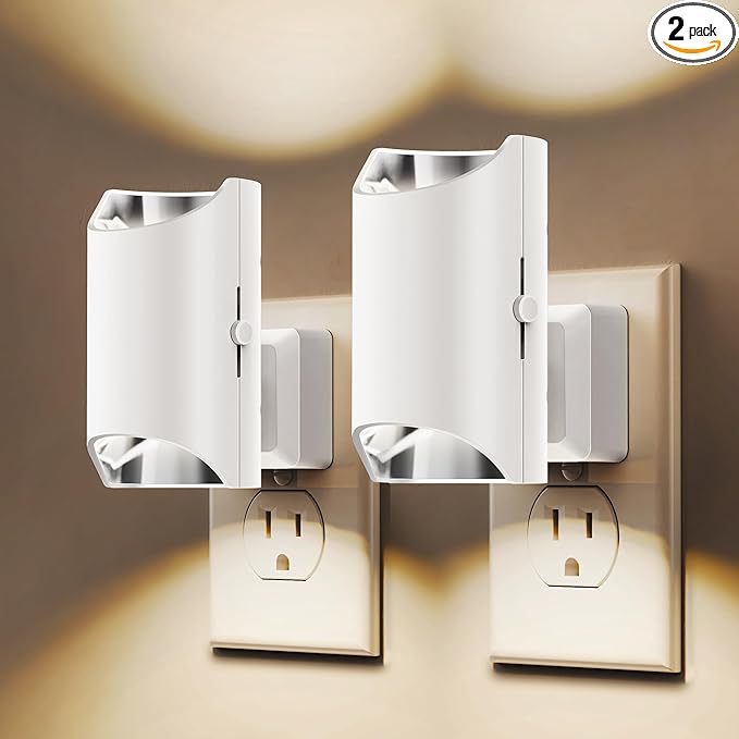 L LOHAS LED Night Lights Plug into Wall, Dimmable Night Light 0-100LM, Dusk to Dawn Sensor, Soft White 3000K, Plug in Nightlights for Hallway Bedroom Stairway, 2 Pack