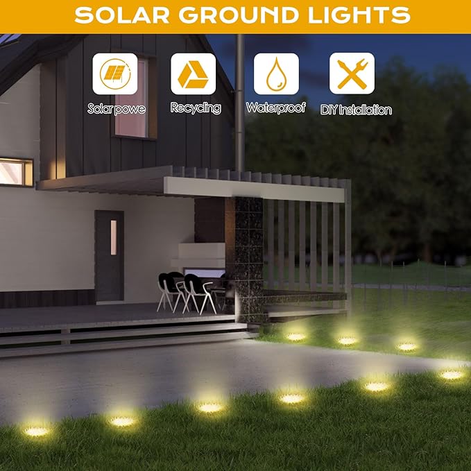 Solar Lights Outdoor 16 Pack, Solar Garden Outdoor Waterproof Pathway Lights Bright In-Ground Lighting Decor for Lawn, Patio, Yard, Driveway, Step and Walkway Warm Lights