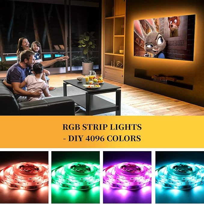 BASON LIGHTING TV LED Backlight，LED Light for TV with Remote Control, 4096 DIY Colors Led Strip Lights for 32-58 Inch TV, Gaming and Home Decor, USB Powered, Easy to Install.