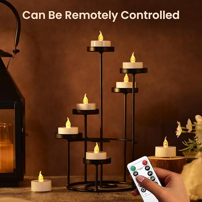 JOSU 24PCS Flameless Tea Lights Candles with Remote Timer, Led Battery Operated Electric Votive Candle for Wedding Centerpiece Table Decorations, Flickering Tealight Candles for Home Party Decor