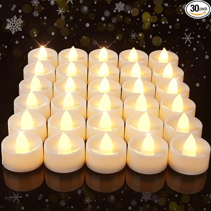 Amagic 30Pcs Flickering Flameless Tea Lights Battery Operated, 200+ Hours Long Lasting Electric Candle for Wedding Table Centerpiece, Home Decor, Gift, Holiday Decor