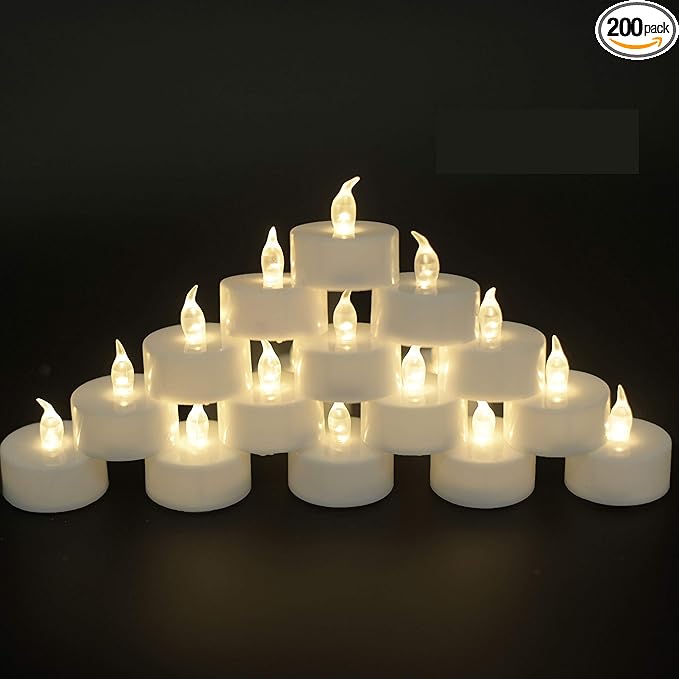 200Pack Battery Tea Lights Candles - LED Tea Lights Realistic Bright Flickering Holiday Gift Operated Flameless LED Tea Light for Festival& Celebration Warm White Battery Powered(sets of 100*2)