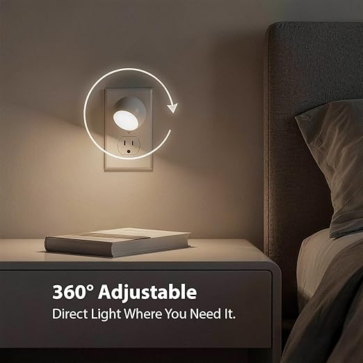Mini LED Night Light Plug-in Smart Sensor Directional Lamp with 360° Rotating Head Auto Dusk to Dawn Lighting Energy Saving Pet Friendly Wall Light