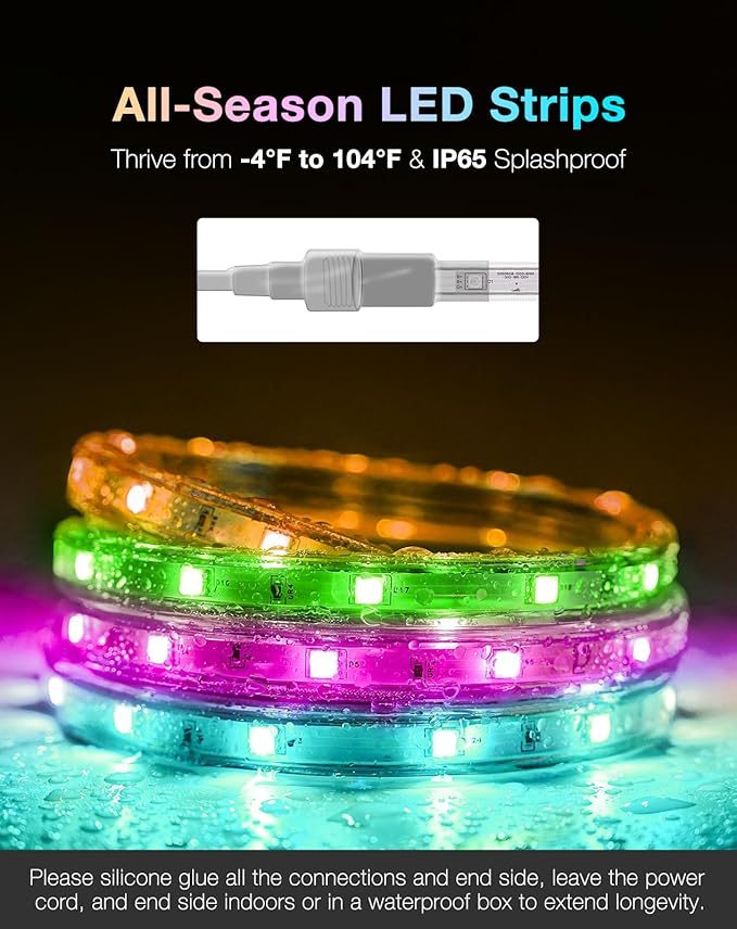 Shine Decor RGB LED Strip Light with Remote, Cold Resistant IP65 Waterproof Outdoor Colorful Strip Lighting 120V, Connectable Lite Multicolor Strip Lights 7x13mm, 131 FT 1200 LEDs ETL Listed