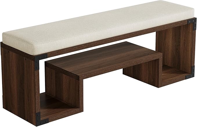 Tribesigns Shoe Storage Bench with Cushion, 47" Entryway Bench with Storage Shelf and Removable Padded Seat for Entryway, Hallway, Living Room, Bedroom, Vintage Brown