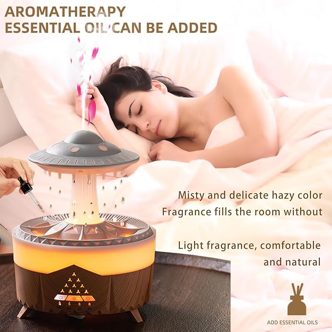 Raindrop Humidifiers for Bedroom -Essential Oil Diffuser with 7 Colors LED Lights,Air Humidifiers,Cool mist humidifier with 4 timers,Vaporizers for nursery,family,bedroom and office