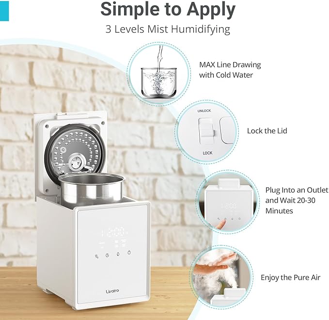 Stainless Steel Humidifier, 3L Warm Mist Humidifier, Easy Clean with Warm Steam Humidifier, Healthy Air Mist Humidifiers for Bedroom Living Room, with Sleep Mode and Auto-off Setting
