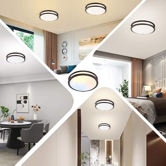 2-Pack 36W LED Ceiling Lights, 12inch Oil-Rubbed Bronze Flush Mount Light Fixtures 3600LM 2700K/3000K/4000K/5000K/6500K Adjustable Ceiling Lights, Modern Dimmable Lighting for Kitchen Hallway Bedroom