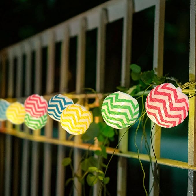 Vigdur Lantern String Lights, 9.84Ft Multicolor Nylon Hanging Lantern String Lights with 10 Lanterns Connectable Waterproof, Indoor Outdoor String Light for Bedroom Party Patio Bistro