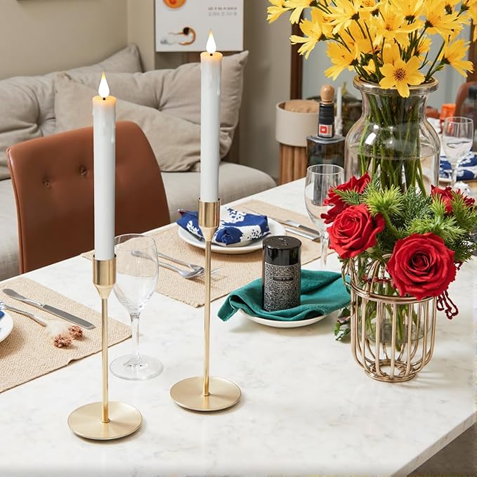 Flameless White Taper Candles with Remote Control, Battery-Operated LED Warm Light 3D Wick Lamp Window Decor Candles, 6-Pack, Christmas Home Decor, Wedding Decorations.