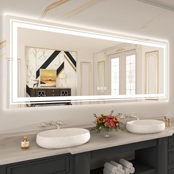 WTTY RGB LED Mirror for Bathroom,88"x38" Large LED Bathroom Mirror with Backlit and Front Light,Stepless Dimmable,Anti-Fog,Lighted Bathroom Vanity Mirror for Wall,Shatterproof,Memory Function
