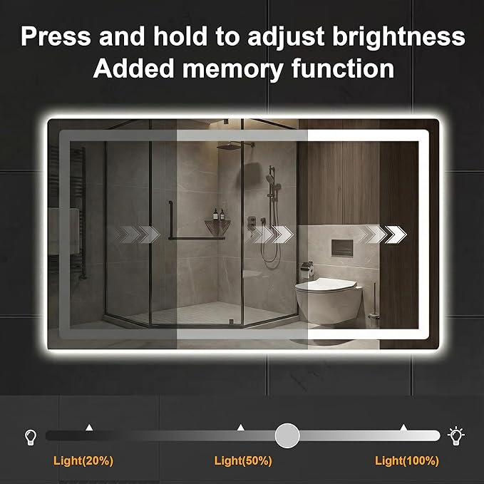 LED Bathroom Vanity Mirror with Light, 30"x55" Led Bathroom Vanity Mirror with Light for Wall, Anti-Fog, Dimmable 3 Colors, Memory Function, Backlit and Front Lit, Plug-in/Hardwired